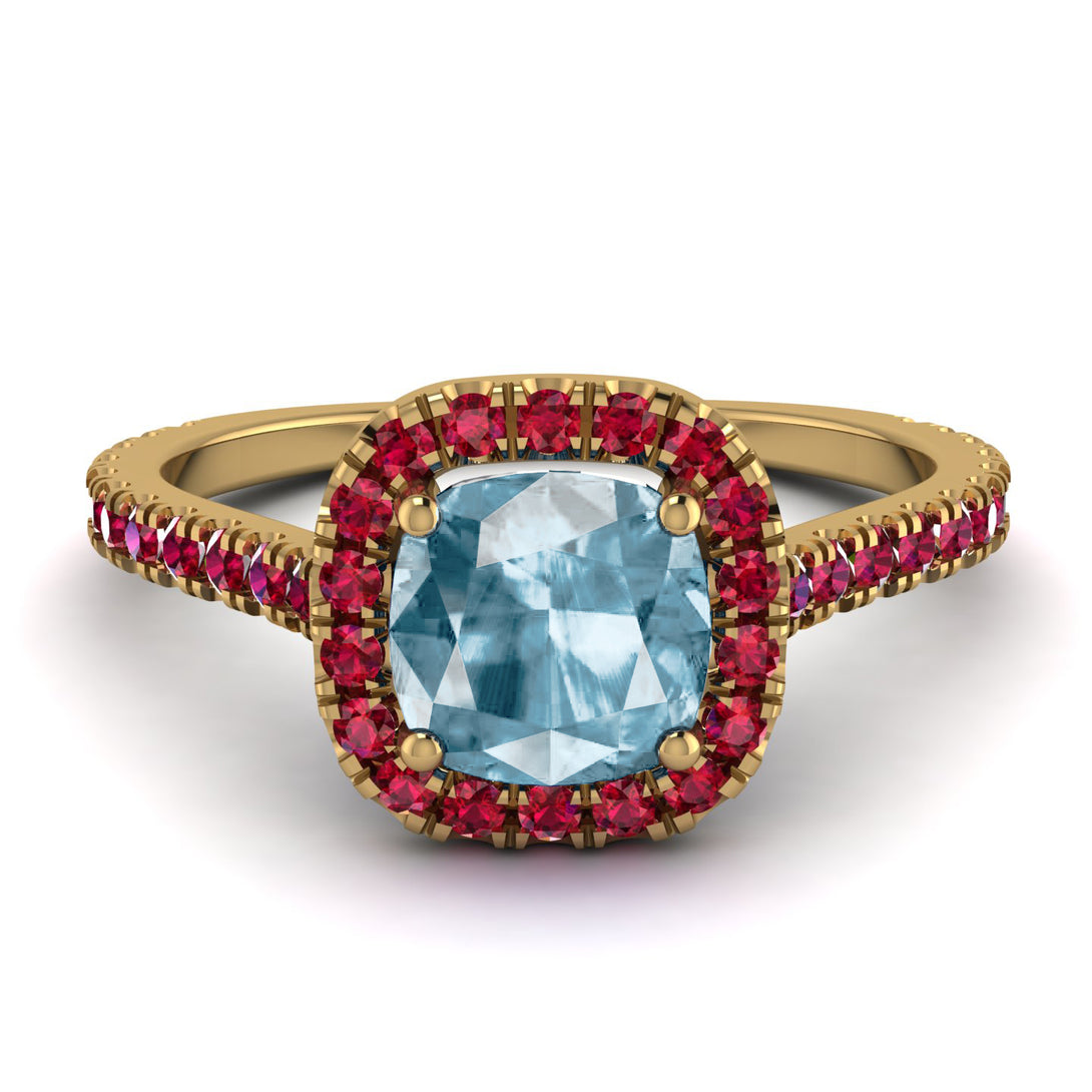 Cushion Aquamarine Halo Engagement Ring - Jade No. 410