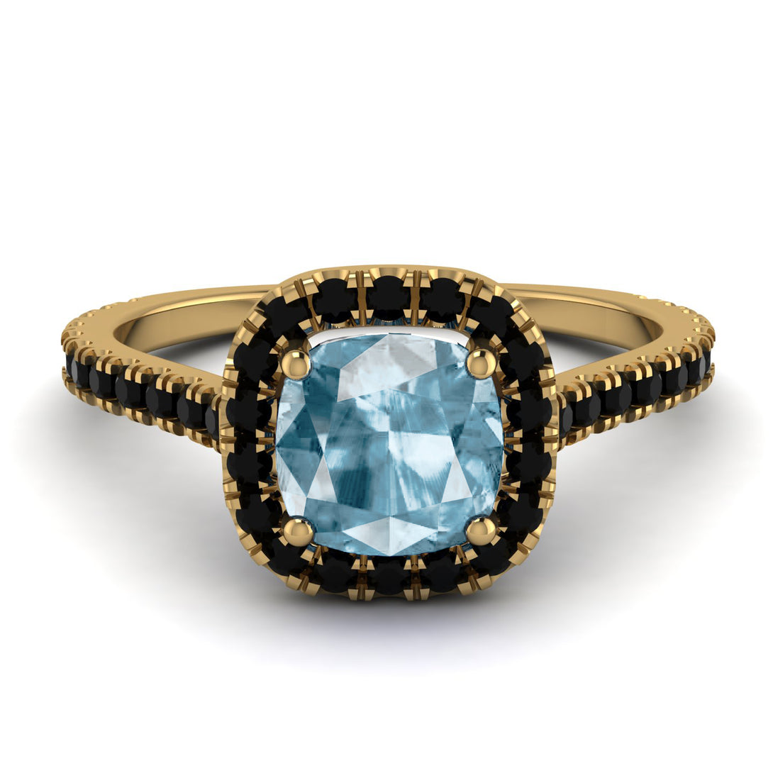 Cushion Aquamarine Halo Engagement Ring - Jade No. 407