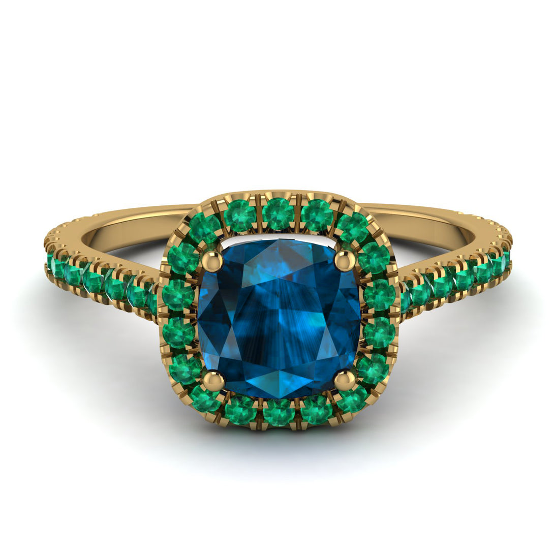 Cushion Blue Topaz Halo Engagement Ring - Jade No. 504