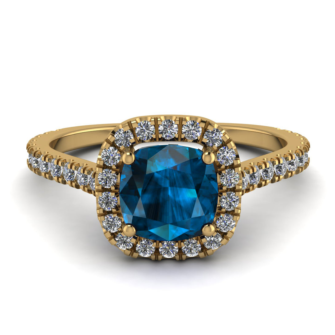 Cushion Blue Topaz Halo Engagement Ring - Jade No. 501