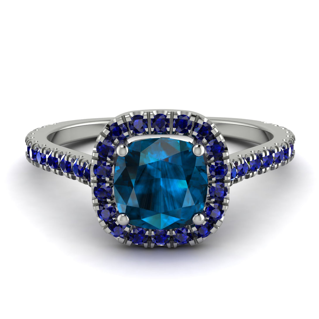 Cushion Blue Topaz Halo Engagement Ring - Jade No. 515