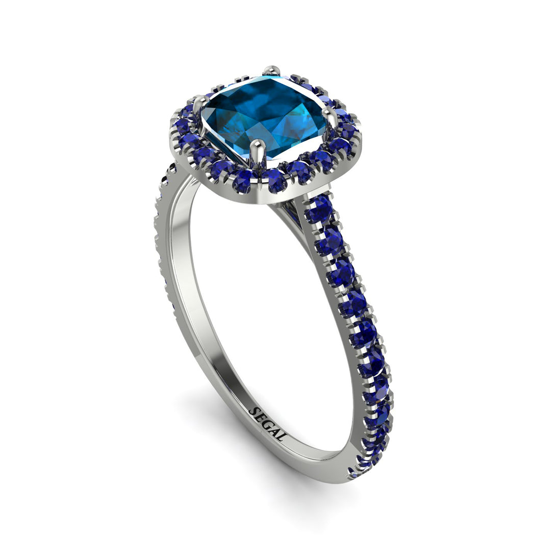 Cushion Blue Topaz Halo Engagement Ring - Jade No. 515
