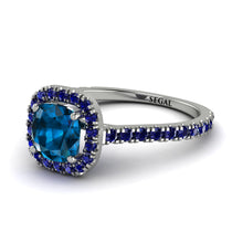 Cushion Blue Topaz Halo Engagement Ring - Jade No. 515 image 1