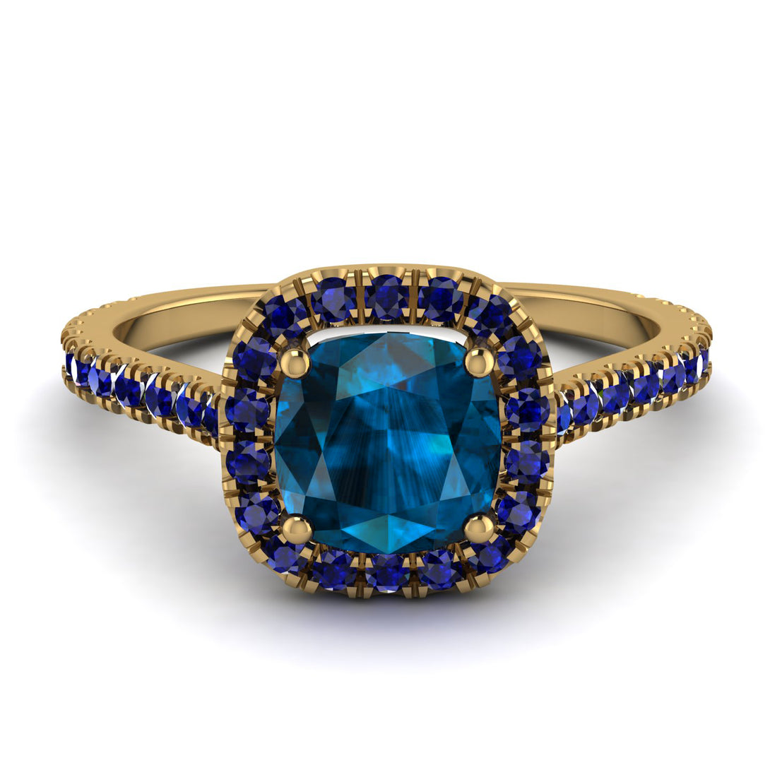 Cushion Blue Topaz Halo Engagement Ring - Jade No. 513