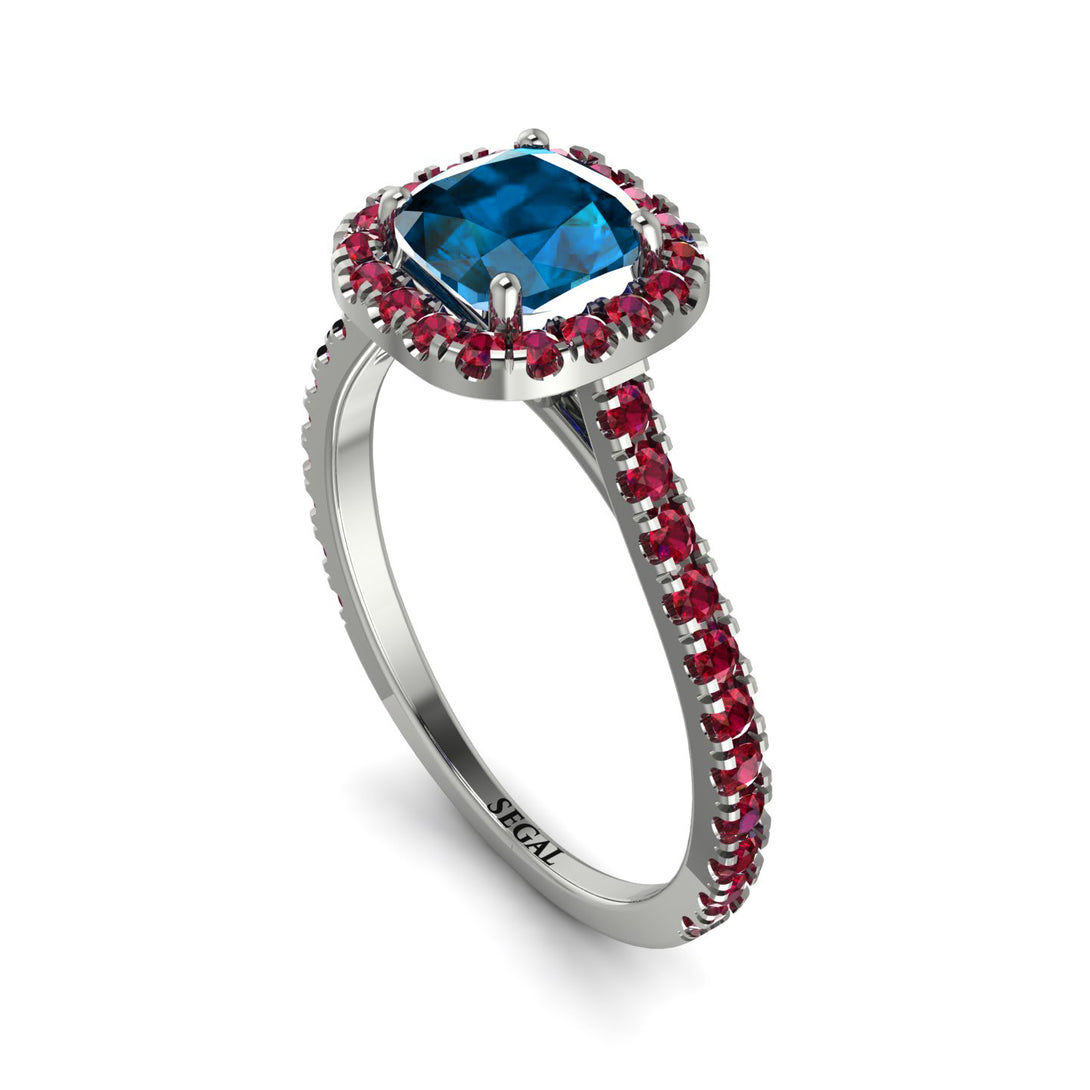 Cushion Blue Topaz Halo Engagement Ring - Jade No. 512