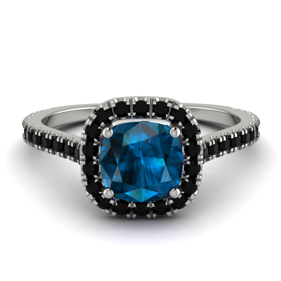 Cushion Blue Topaz Halo Engagement Ring - Jade No. 509