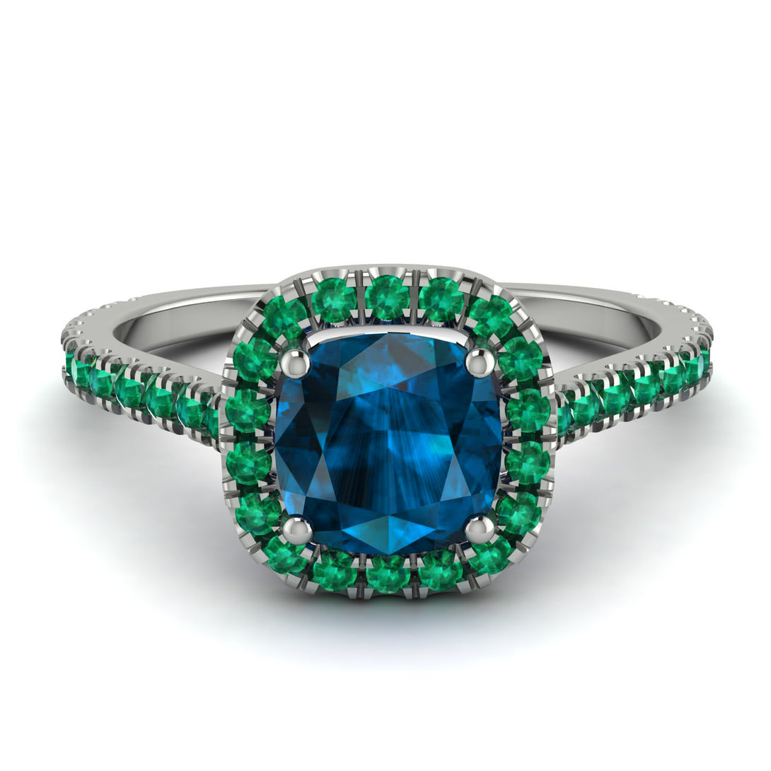 Cushion Blue Topaz Halo Engagement Ring - Jade No. 506