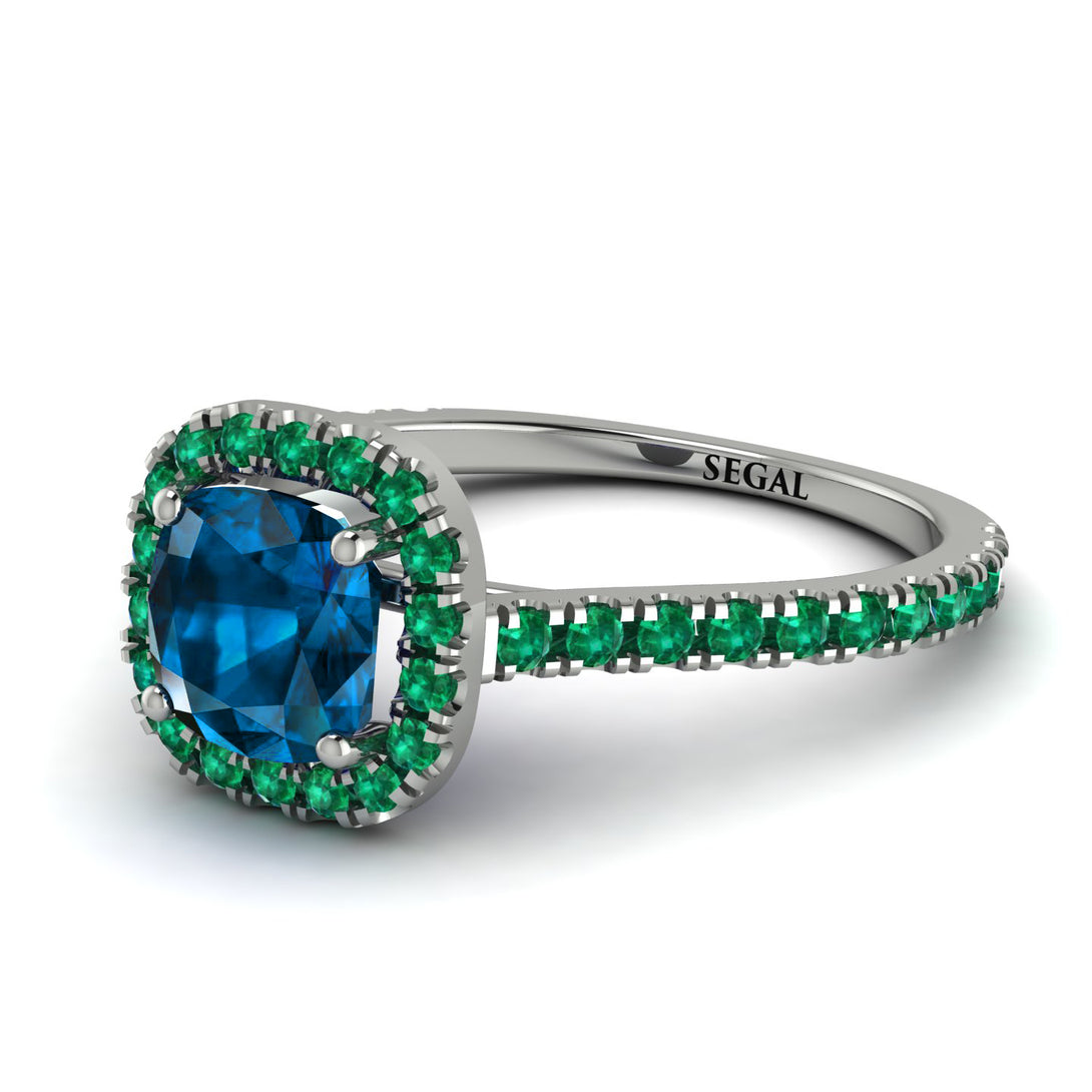 Cushion Blue Topaz Halo Engagement Ring - Jade No. 506