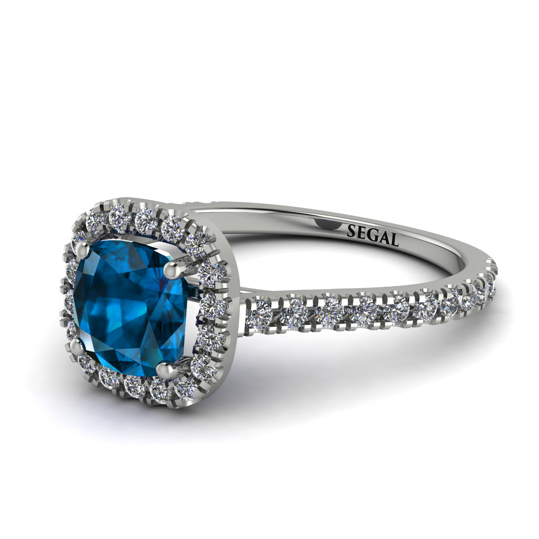 Cushion Blue Topaz Halo Engagement Ring - Jade No. 503