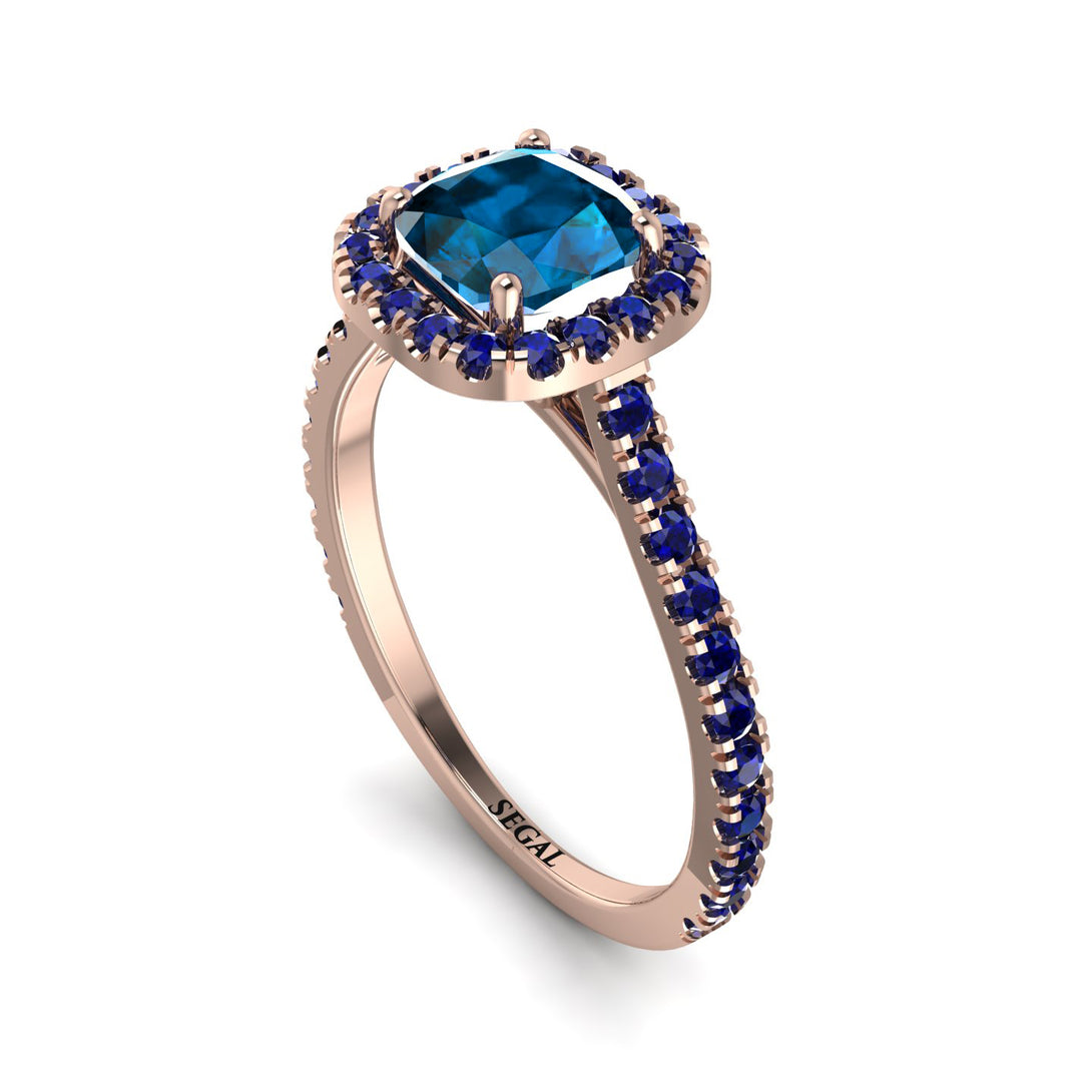 Cushion Blue Topaz Halo Engagement Ring - Jade No. 514