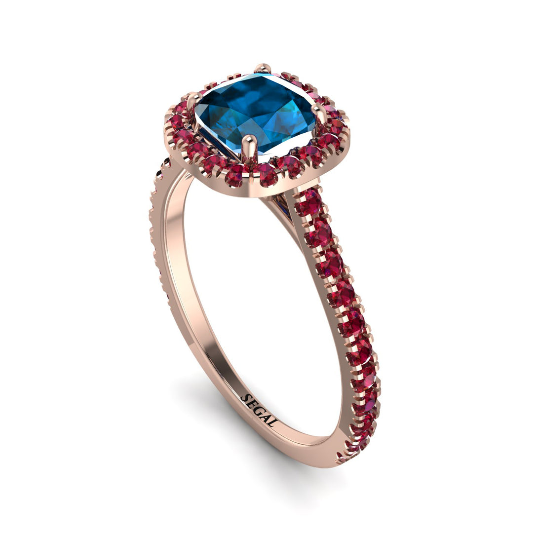 Cushion Blue Topaz Halo Engagement Ring - Jade No. 511