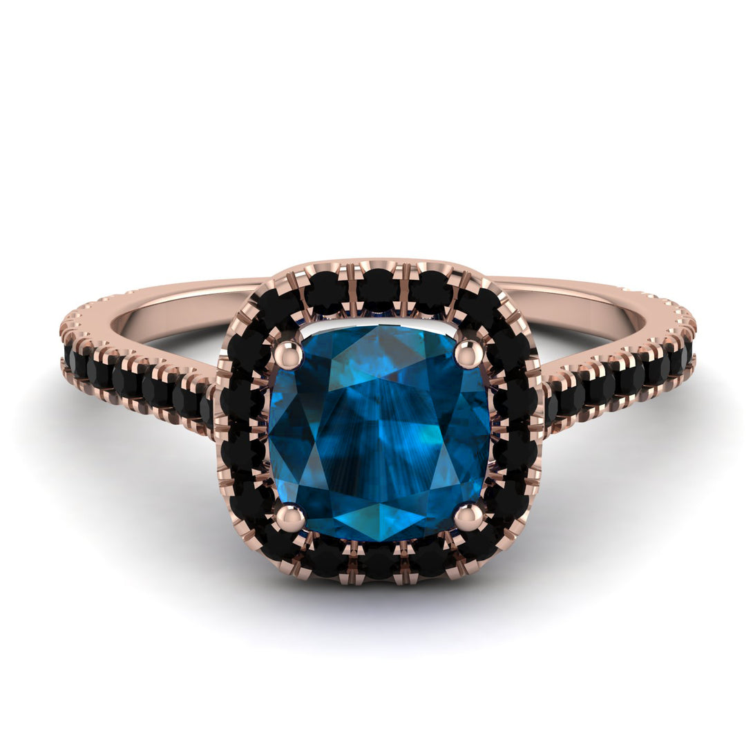 Cushion Blue Topaz Halo Engagement Ring - Jade No. 508
