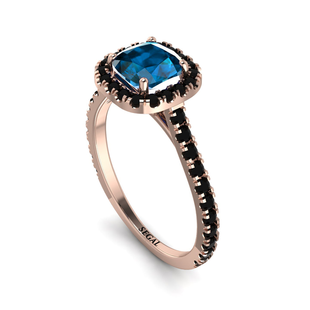 Cushion Blue Topaz Halo Engagement Ring - Jade No. 508