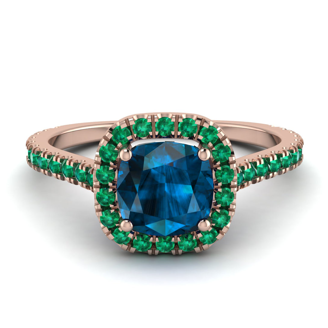 Cushion Blue Topaz Halo Engagement Ring - Jade No. 505