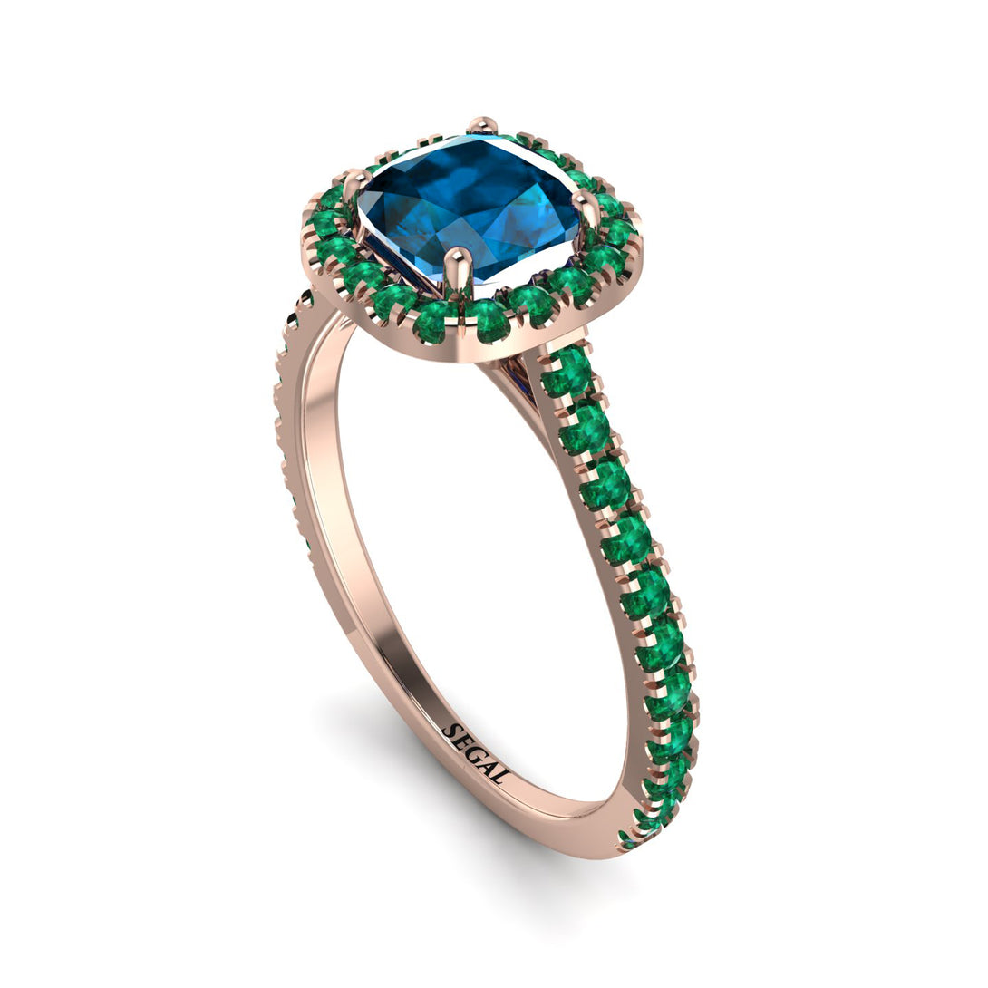 Cushion Blue Topaz Halo Engagement Ring - Jade No. 505