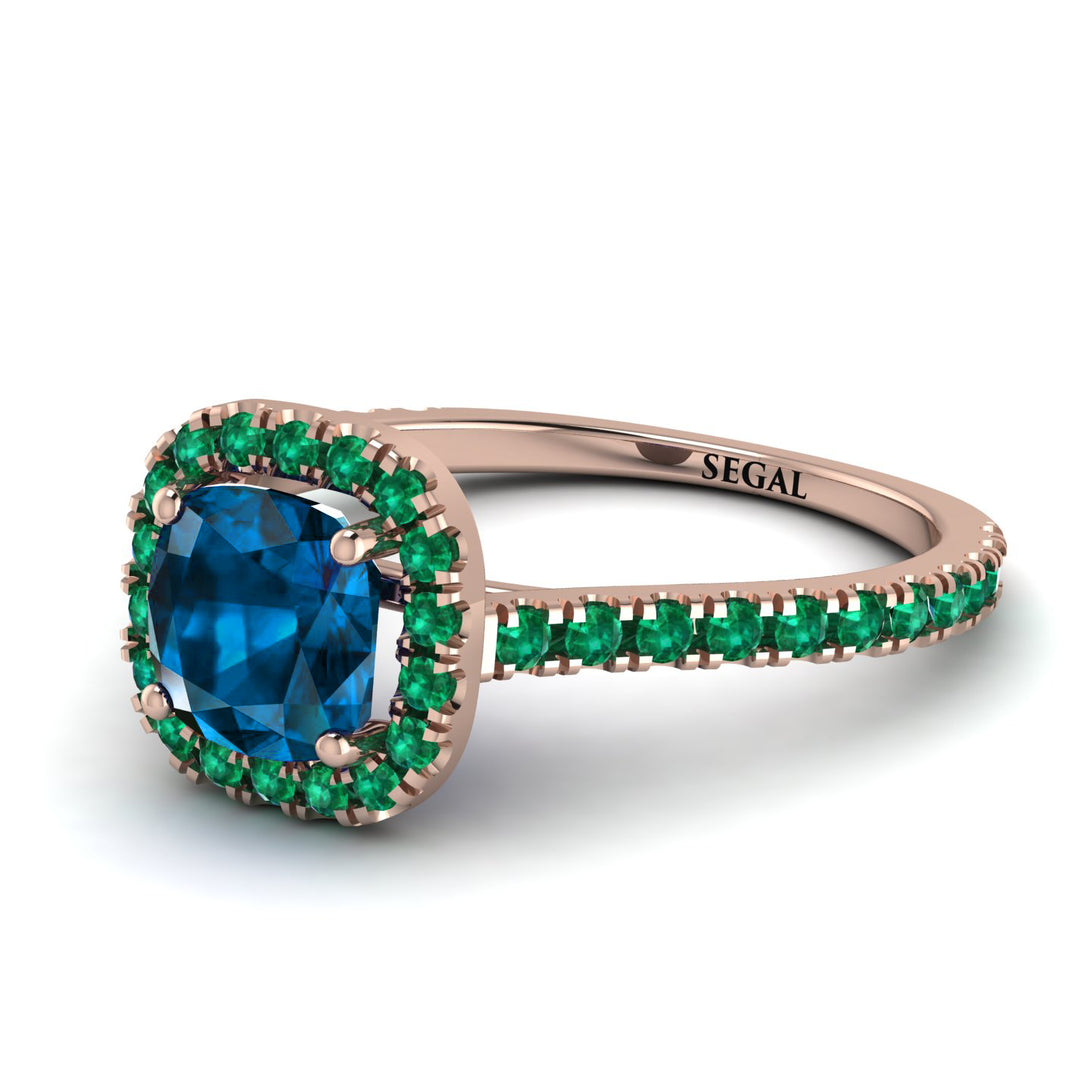 Cushion Blue Topaz Halo Engagement Ring - Jade No. 505