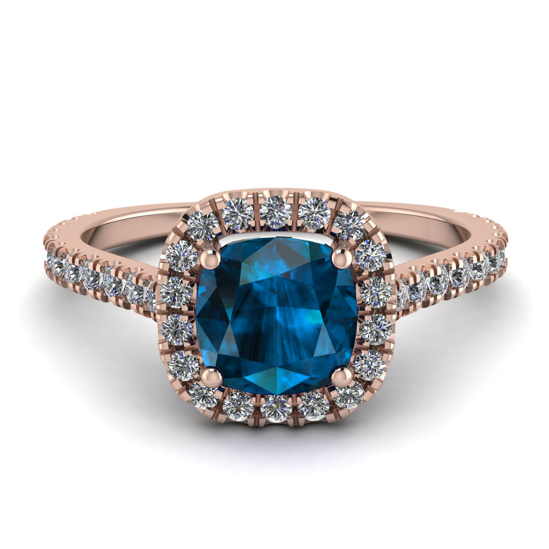 Cushion Blue Topaz Halo Engagement Ring - Jade No. 502