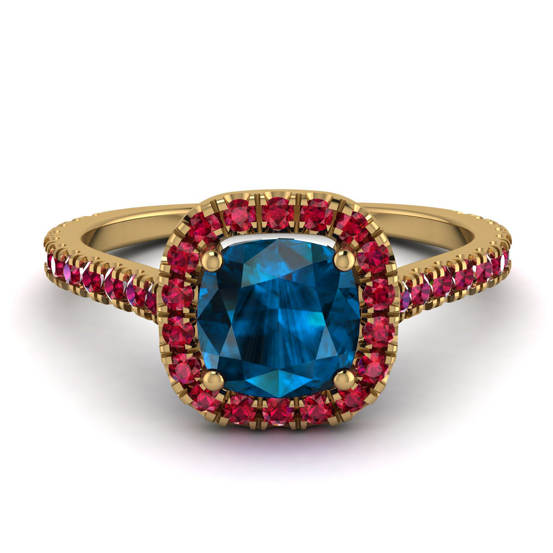 Cushion Blue Topaz Halo Engagement Ring - Jade No. 510