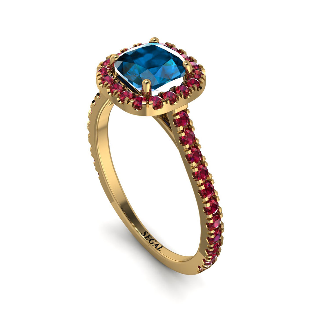 Cushion Blue Topaz Halo Engagement Ring - Jade No. 510