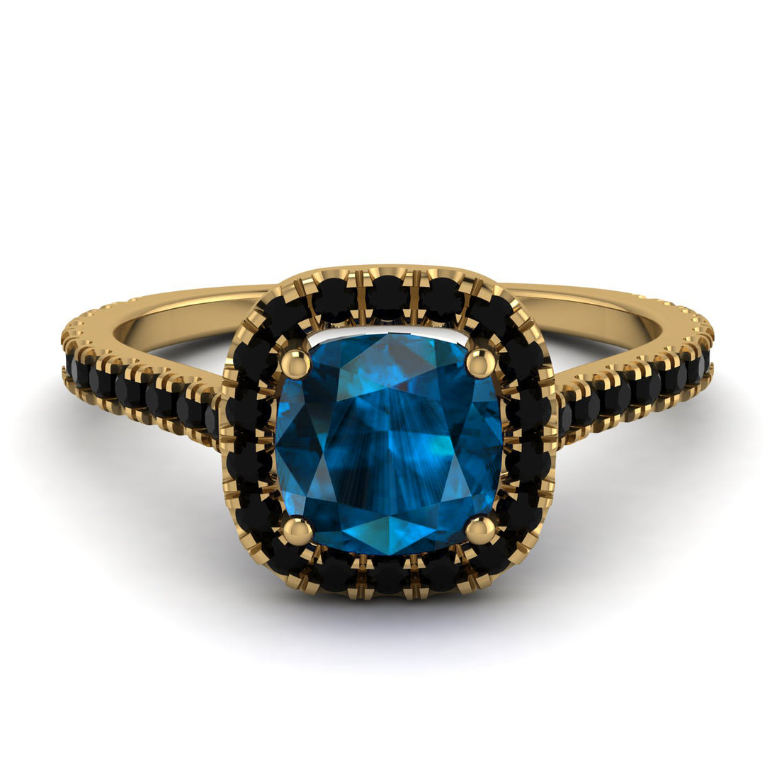 Cushion Blue Topaz Halo Engagement Ring - Jade No. 507