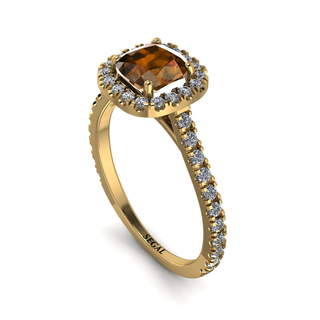 Cushion Brown Diamond Halo Engagement Ring - Jade No. 1101