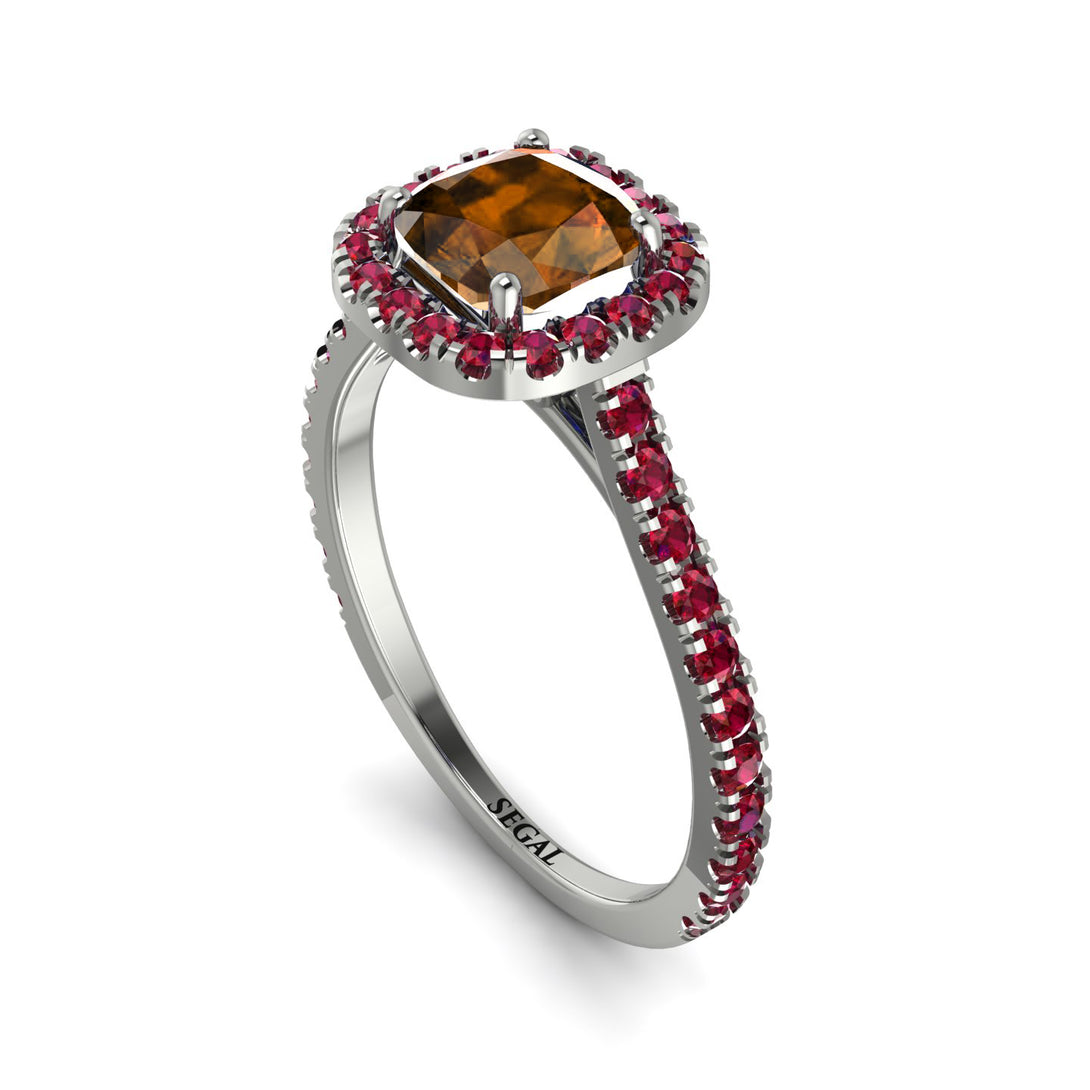 Cushion Brown Diamond Halo Engagement Ring - Jade No. 1112