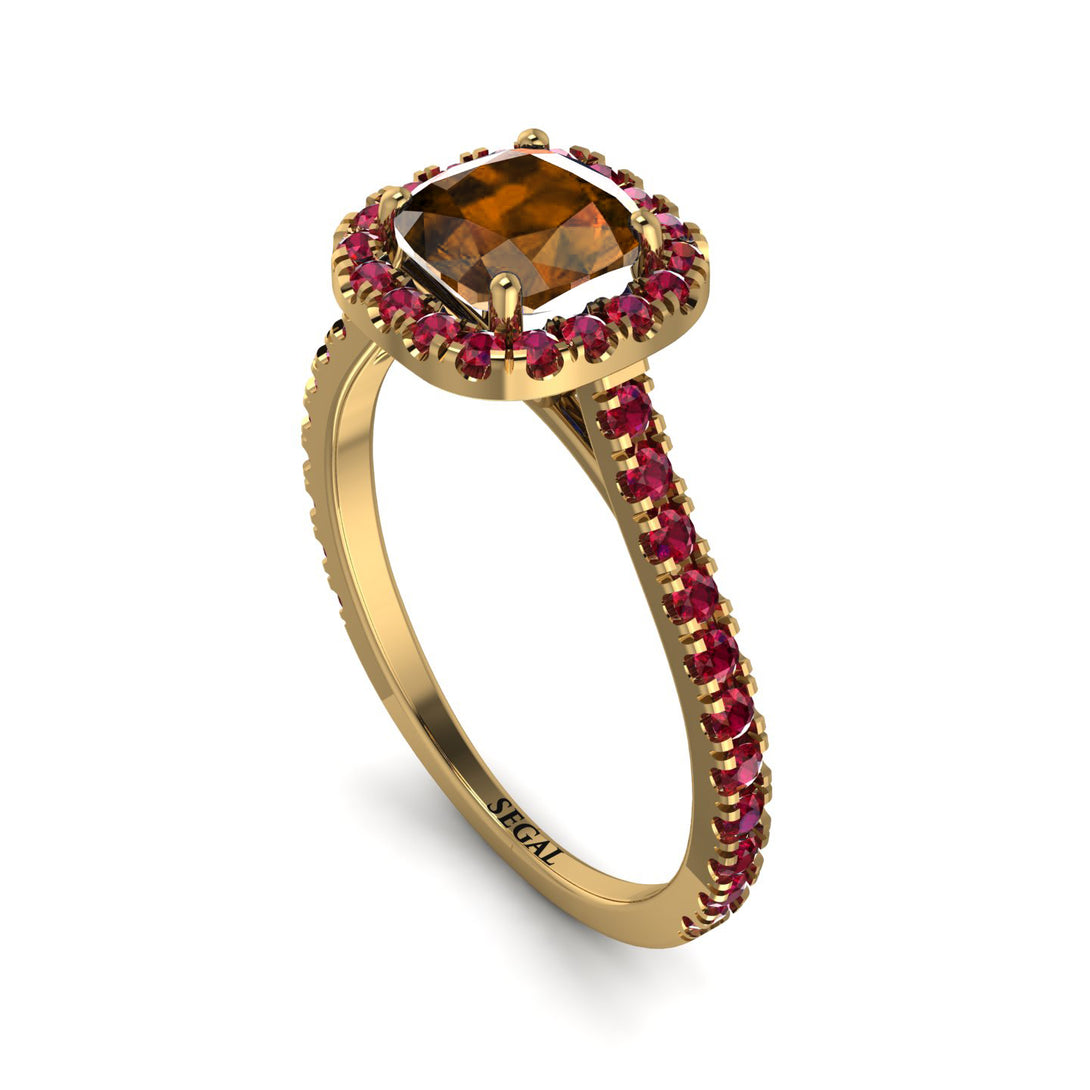 Cushion Brown Diamond Halo Engagement Ring - Jade No. 1110
