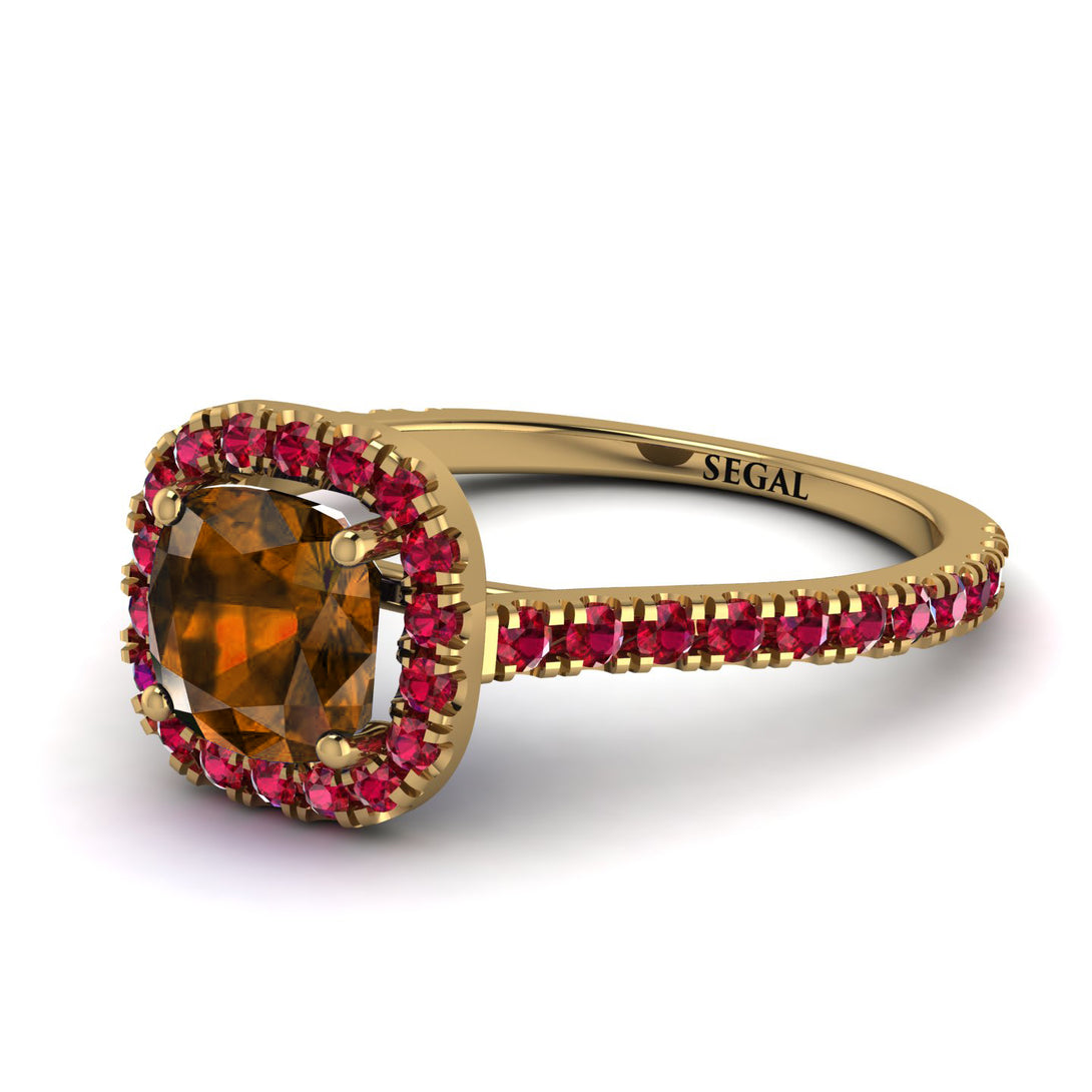 Cushion Brown Diamond Halo Engagement Ring - Jade No. 1110