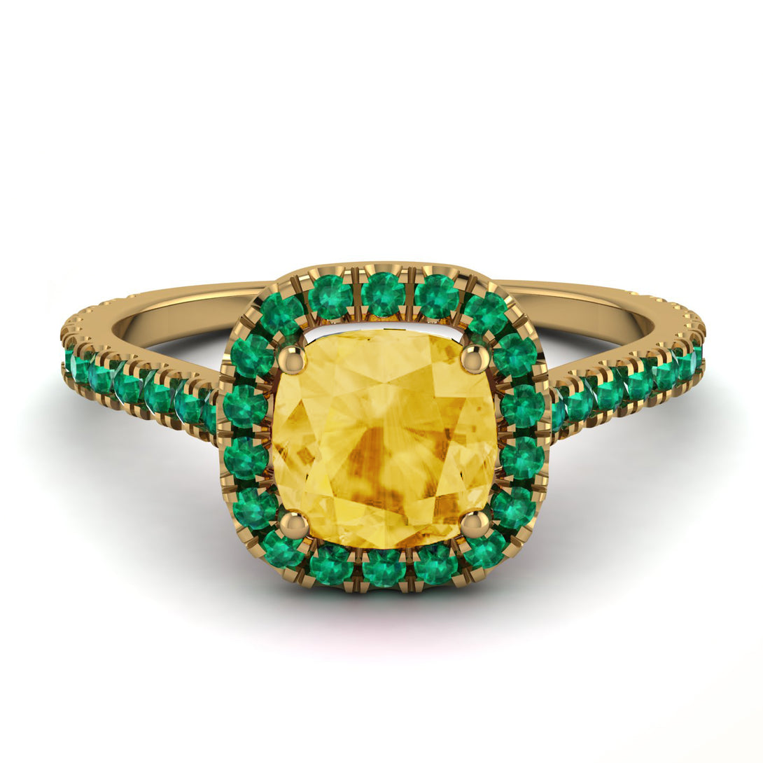 Cushion Citrine Halo Engagement Ring - Jade No. 604