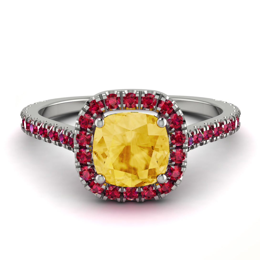 Cushion Citrine Halo Engagement Ring - Jade No. 612