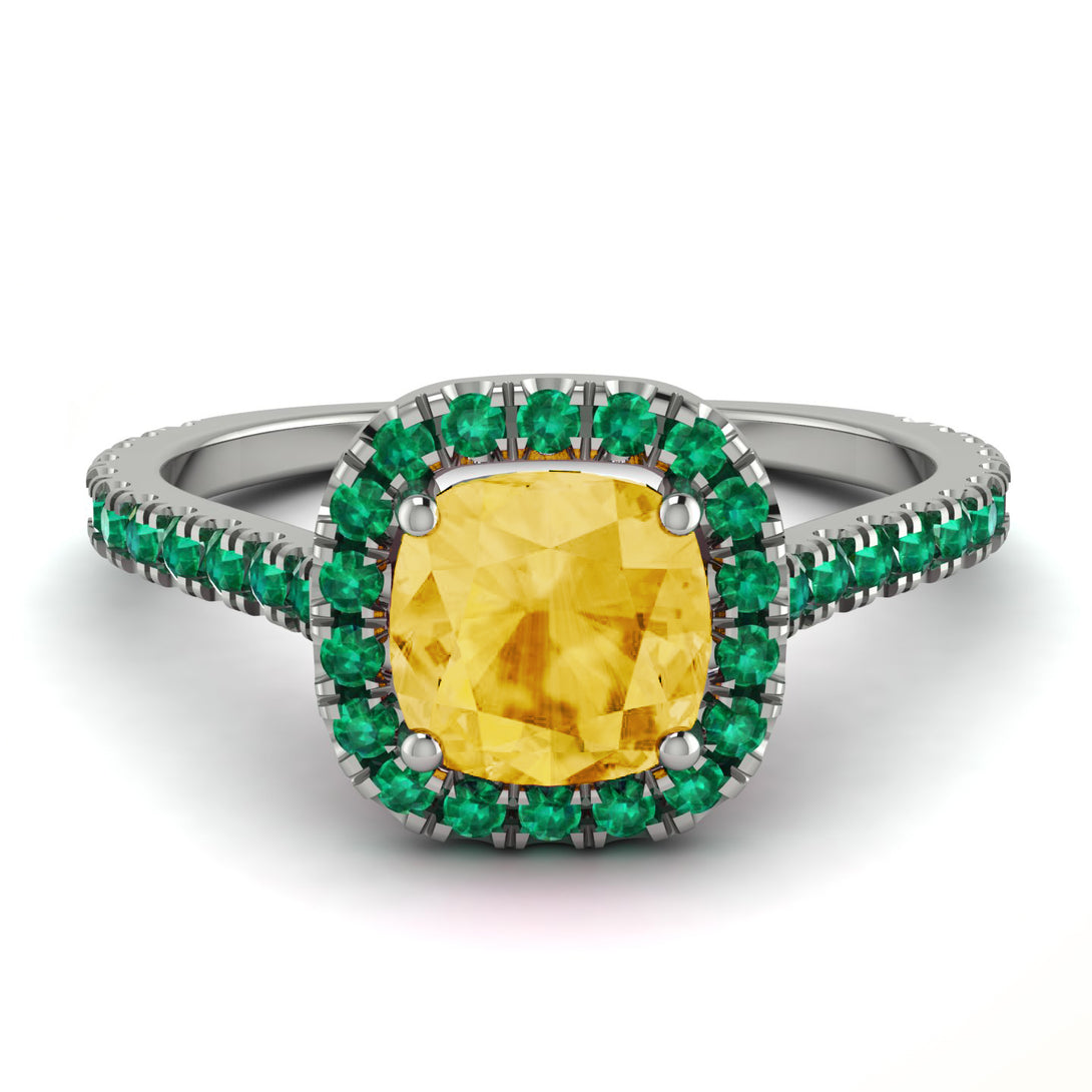 Cushion Citrine Halo Engagement Ring - Jade No. 606