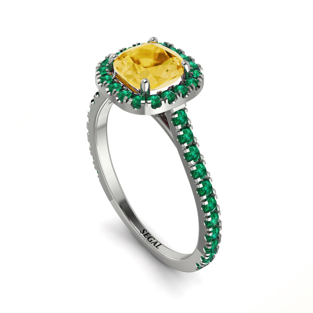 Cushion Citrine Halo Engagement Ring - Jade No. 606