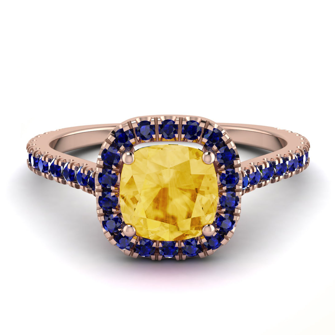 Cushion Citrine Halo Engagement Ring - Jade No. 614