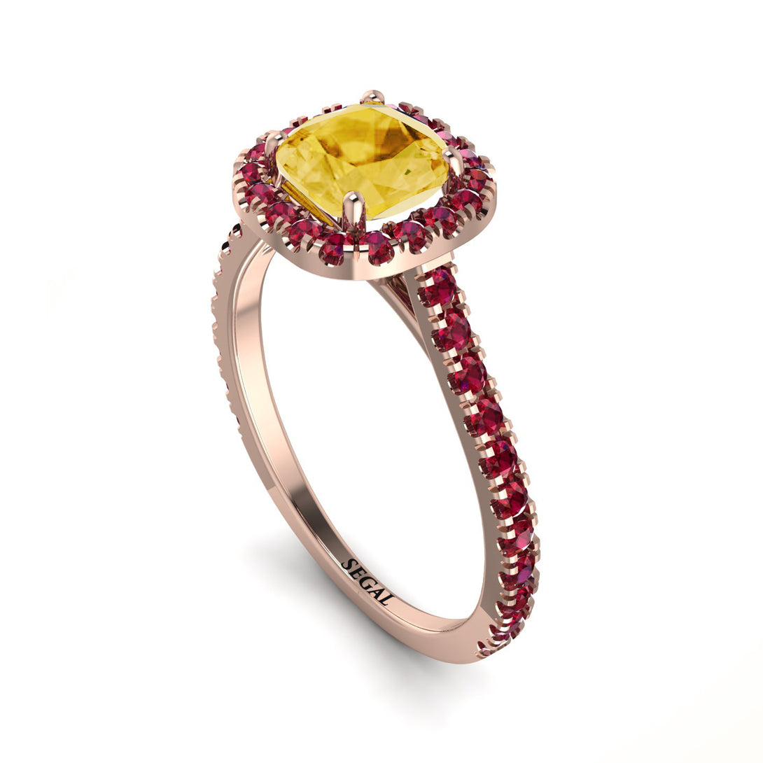 Cushion Citrine Halo Engagement Ring - Jade No. 611