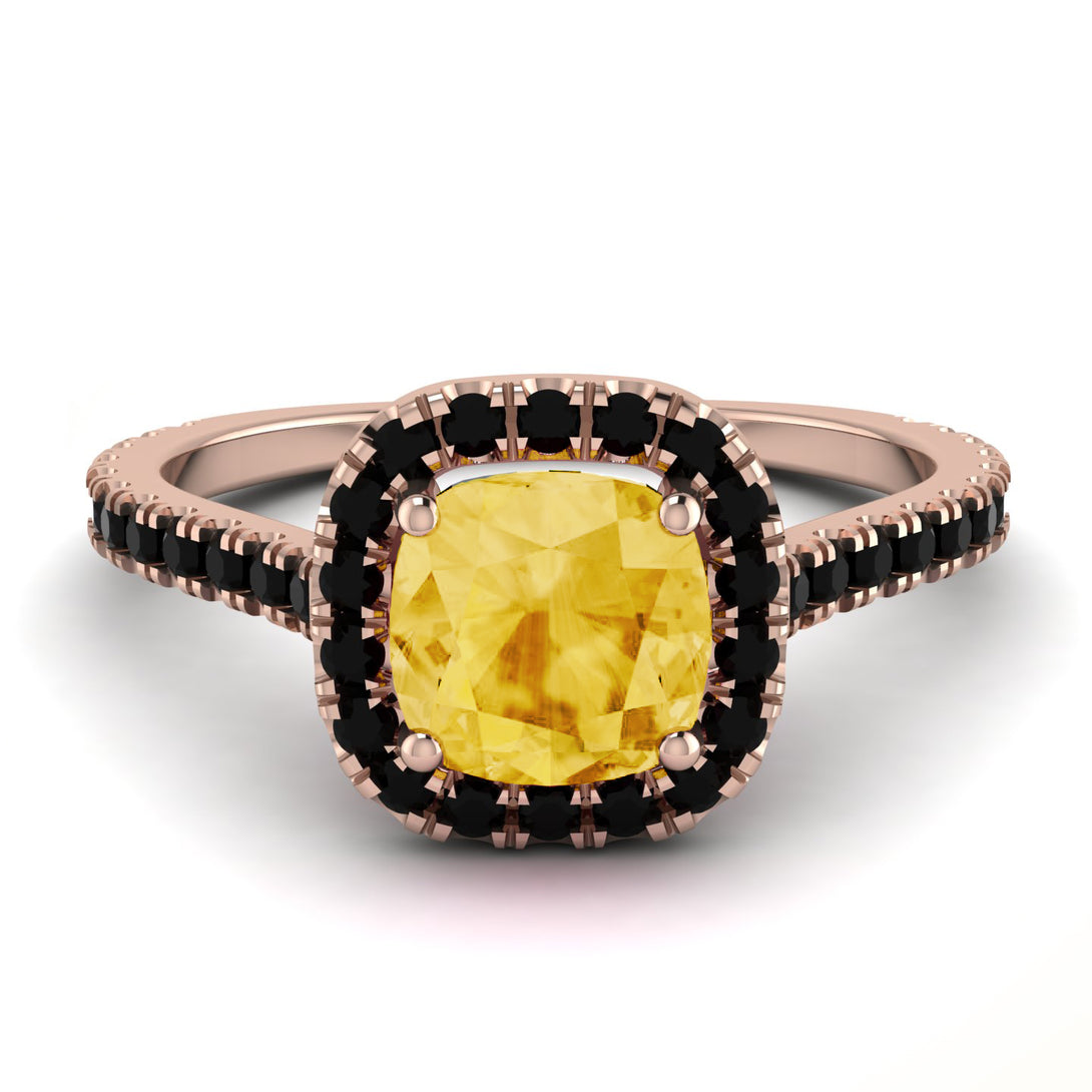 Cushion Citrine Halo Engagement Ring - Jade No. 608
