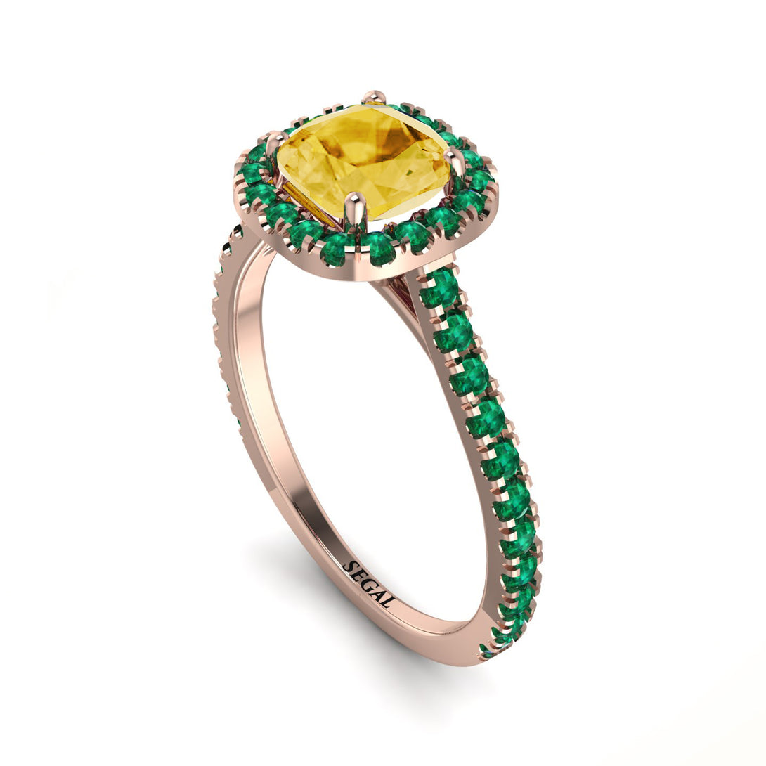 Cushion Citrine Halo Engagement Ring - Jade No. 605