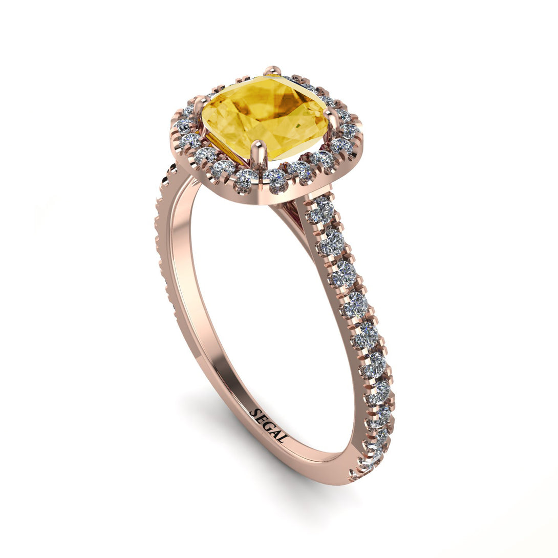 Cushion Citrine Halo Engagement Ring - Jade No. 602