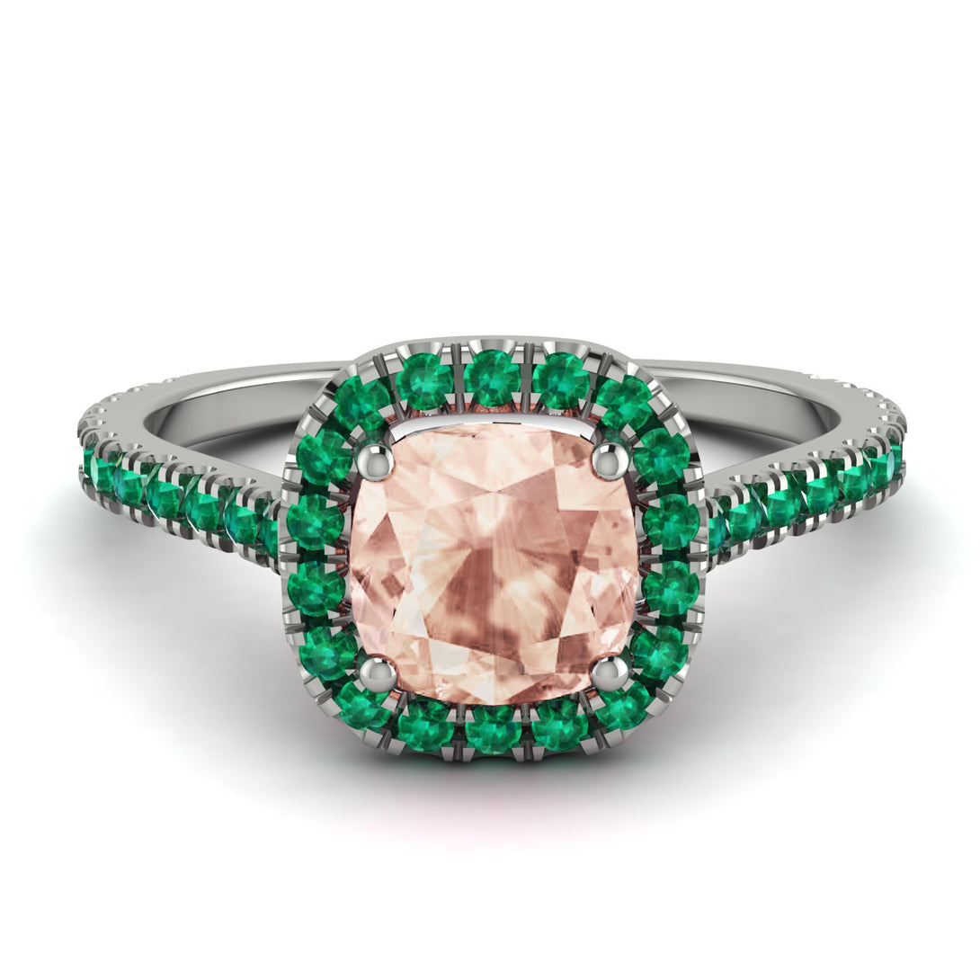 Cushion Morganite Halo Engagement Ring - Jade No. 906
