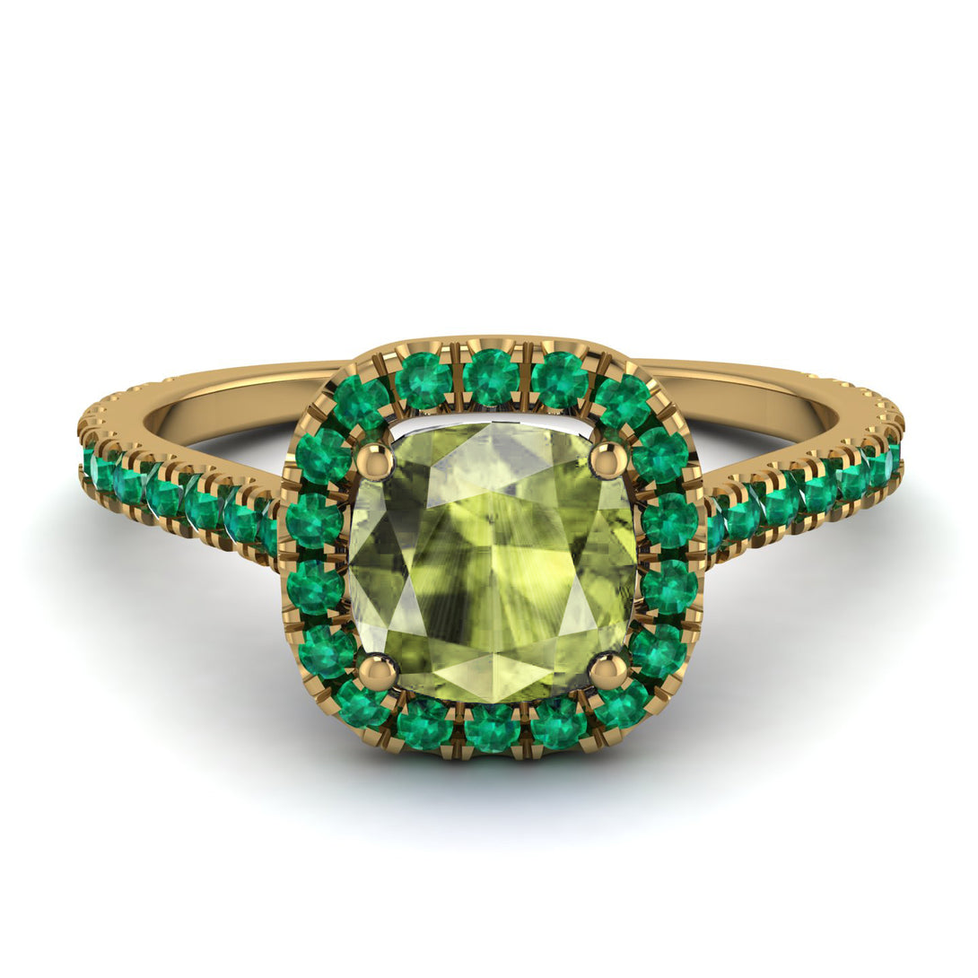 Cushion Peridot Halo Engagement Ring - Jade No. 704
