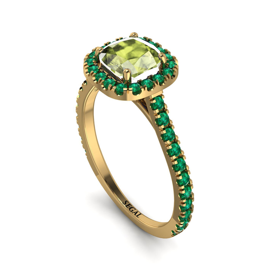 Cushion Peridot Halo Engagement Ring - Jade No. 704