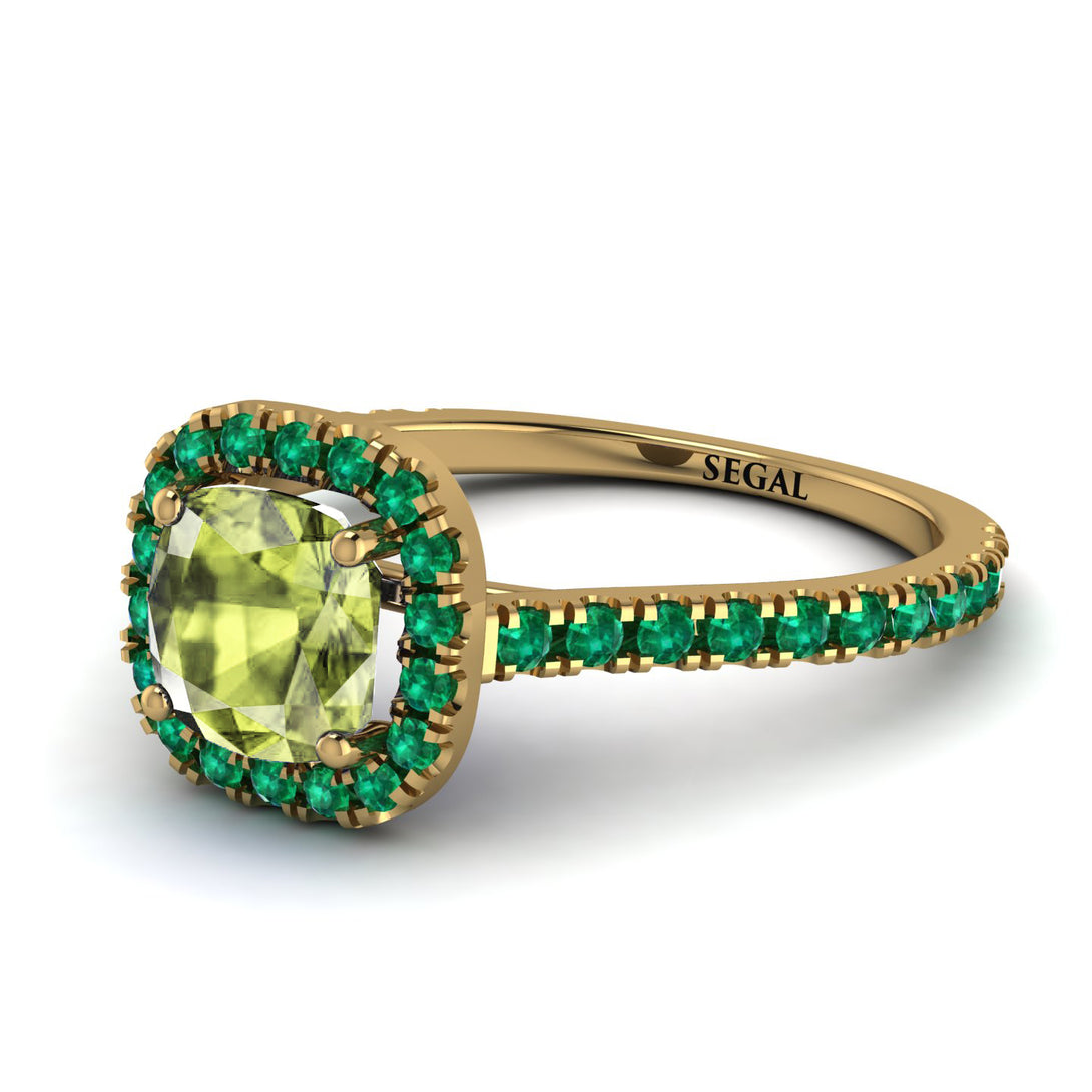 Cushion Peridot Halo Engagement Ring - Jade No. 704