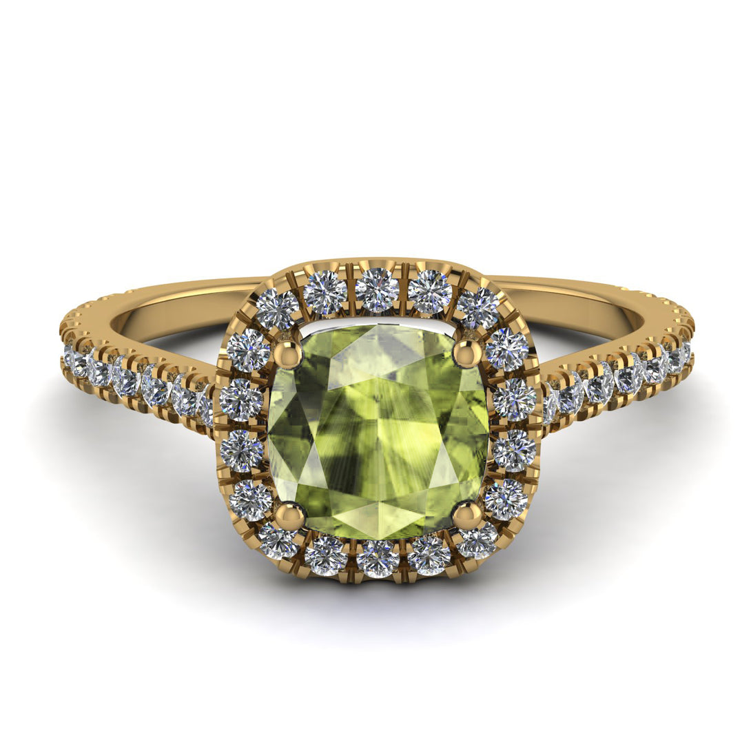 Cushion Peridot Halo Engagement Ring - Jade No. 701