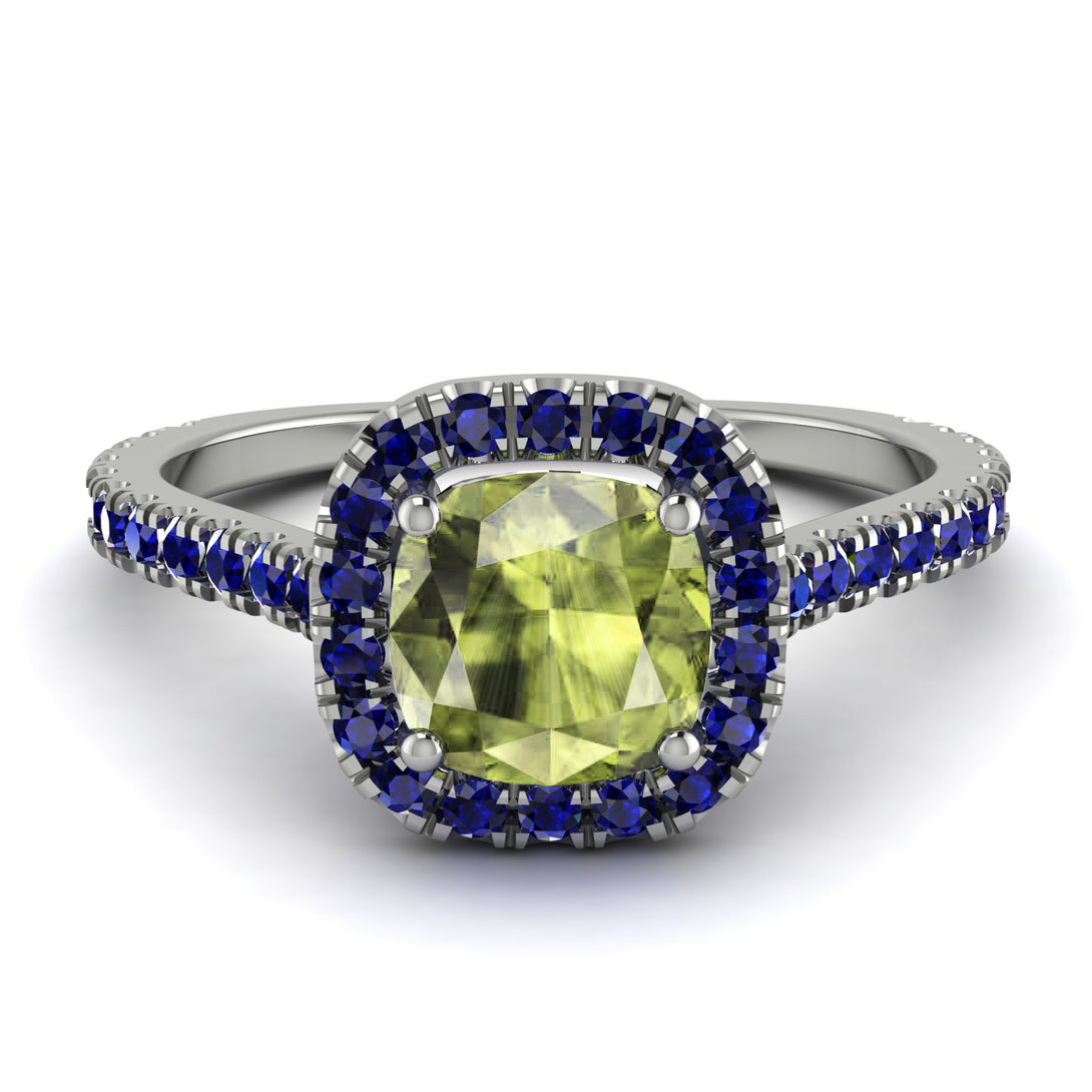 Cushion Peridot Halo Engagement Ring - Jade No. 715