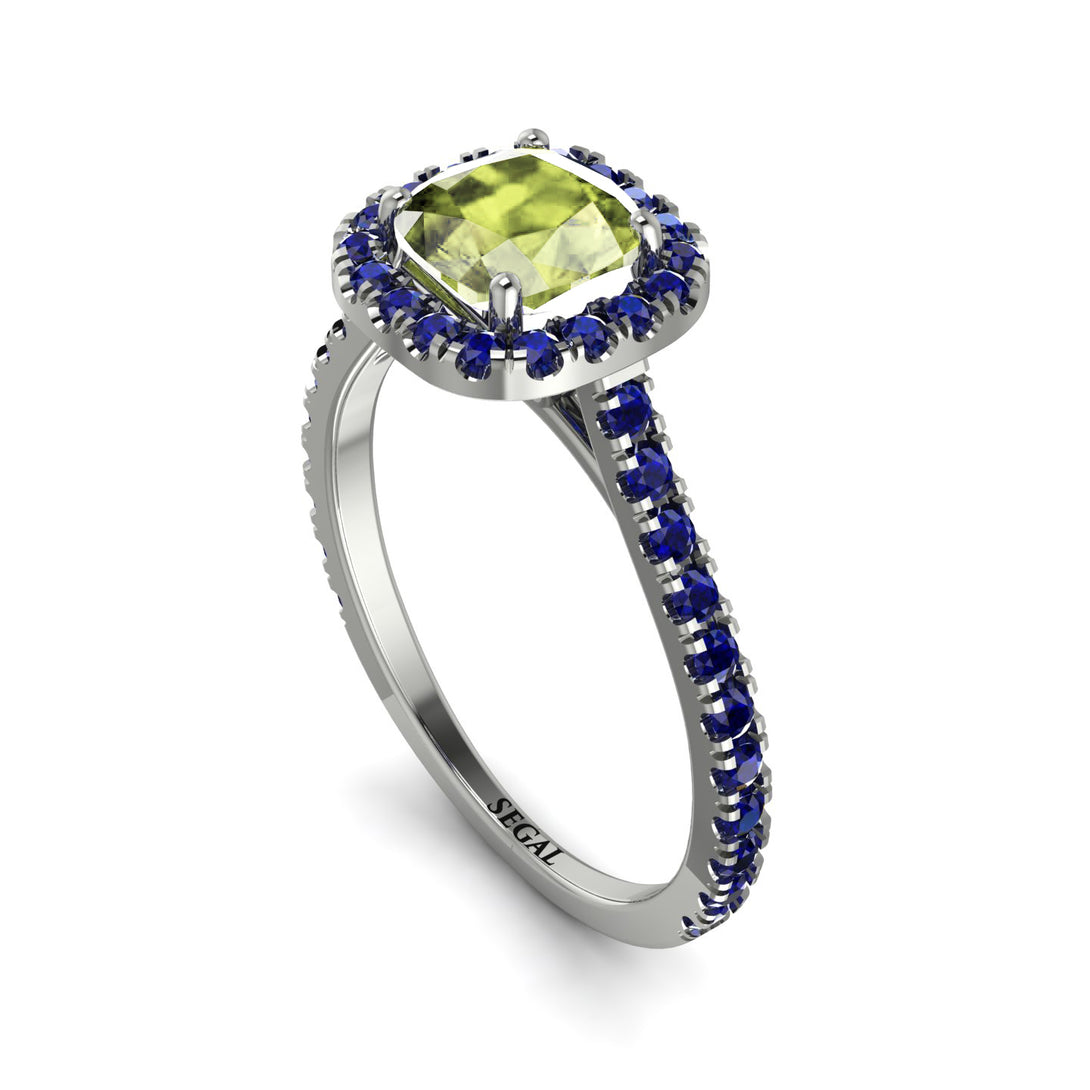 Cushion Peridot Halo Engagement Ring - Jade No. 715