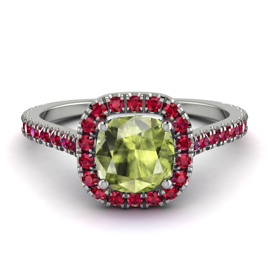 Cushion Peridot Halo Engagement Ring - Jade No. 712