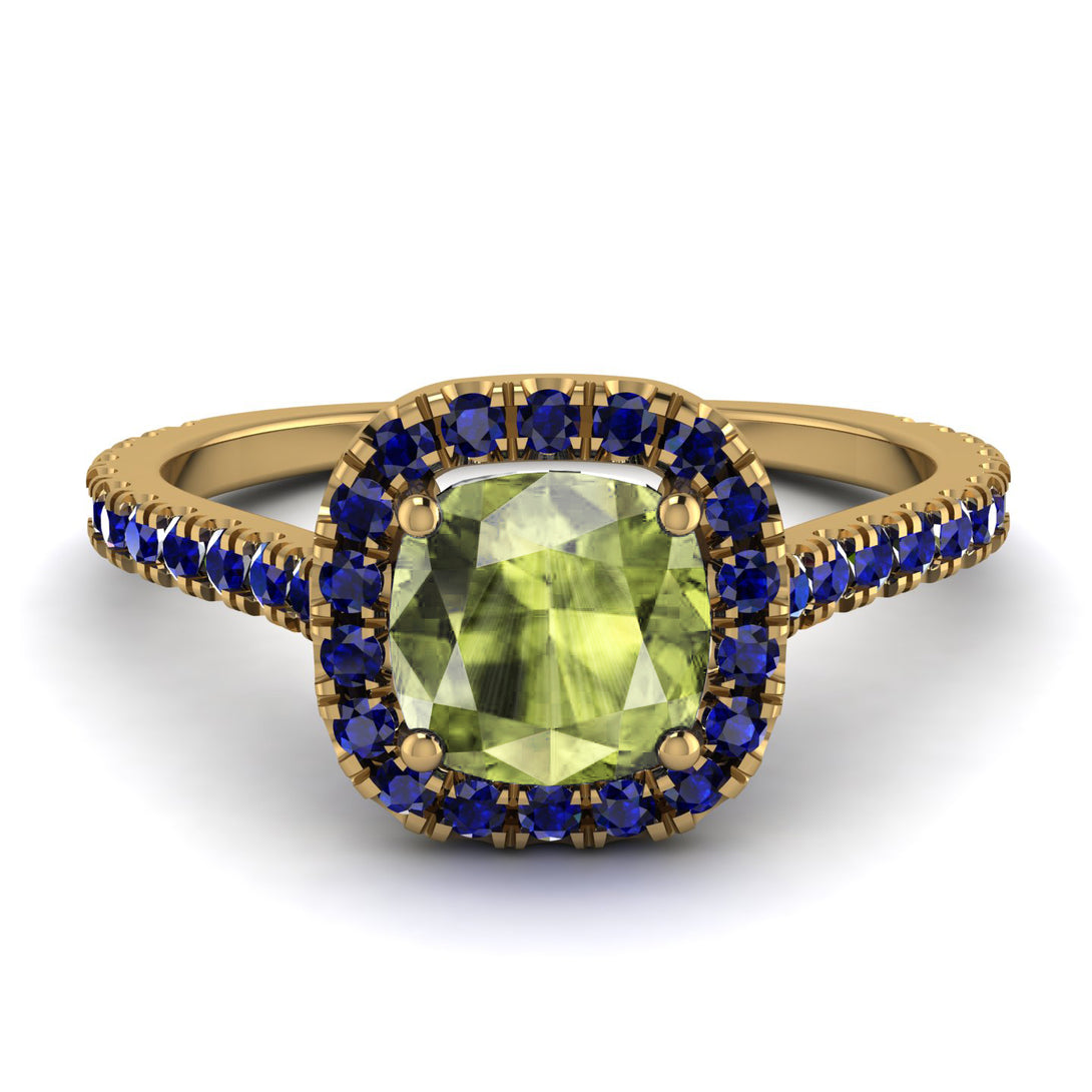 Cushion Peridot Halo Engagement Ring - Jade No. 713