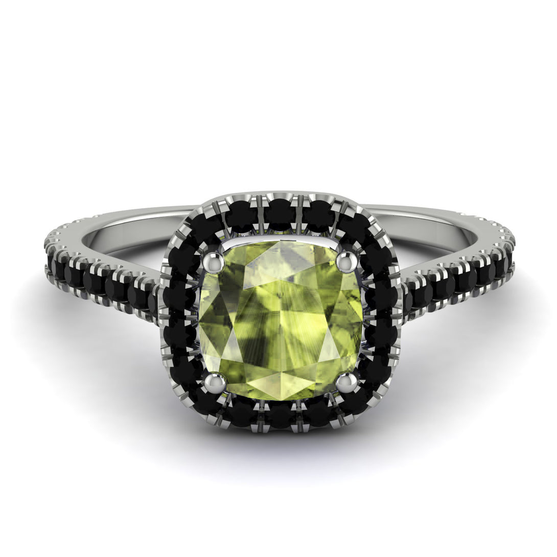 Cushion Peridot Halo Engagement Ring - Jade No. 709