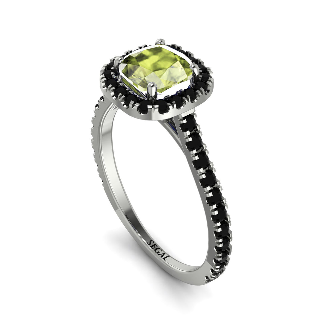 Cushion Peridot Halo Engagement Ring - Jade No. 709