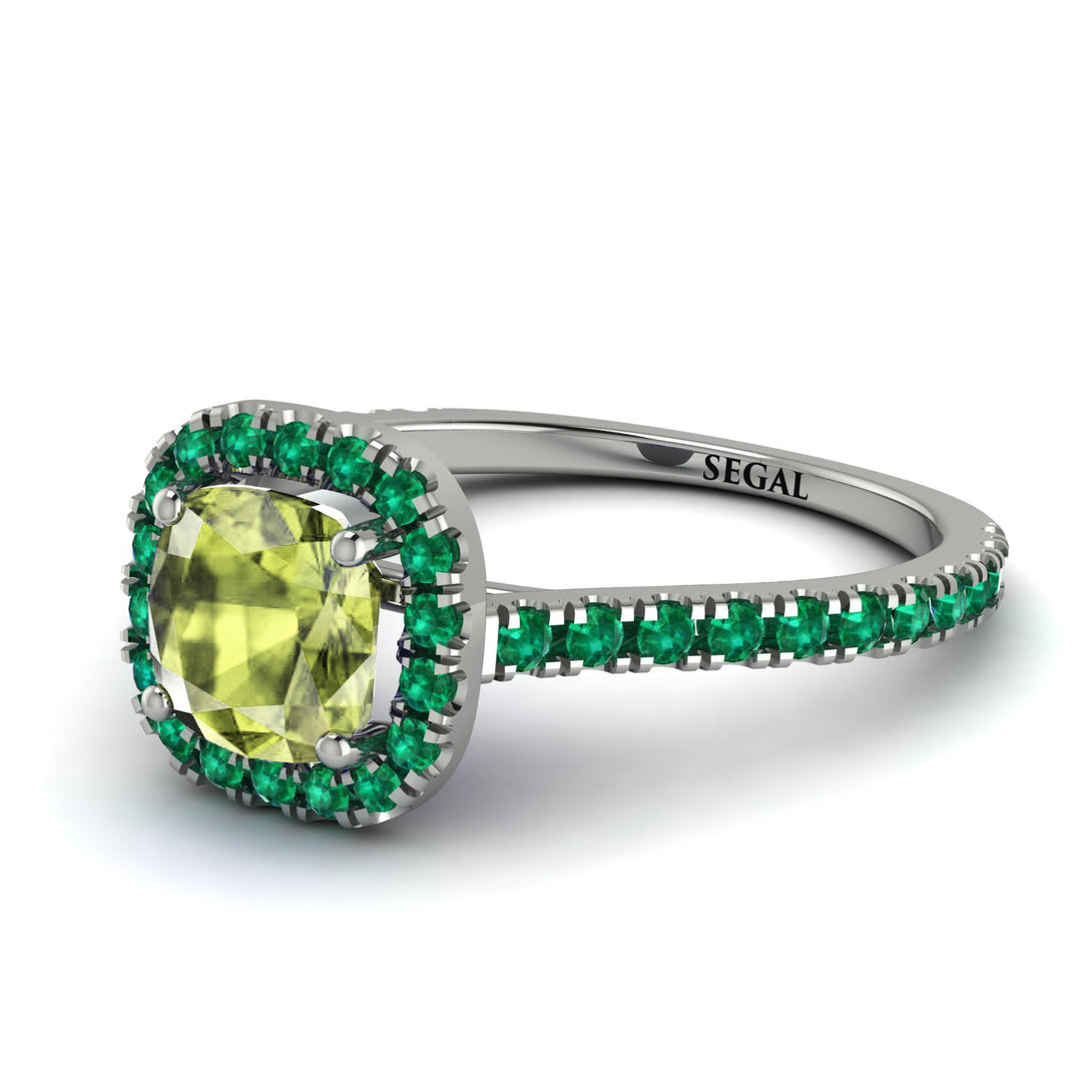Cushion Peridot Halo Engagement Ring - Jade No. 706