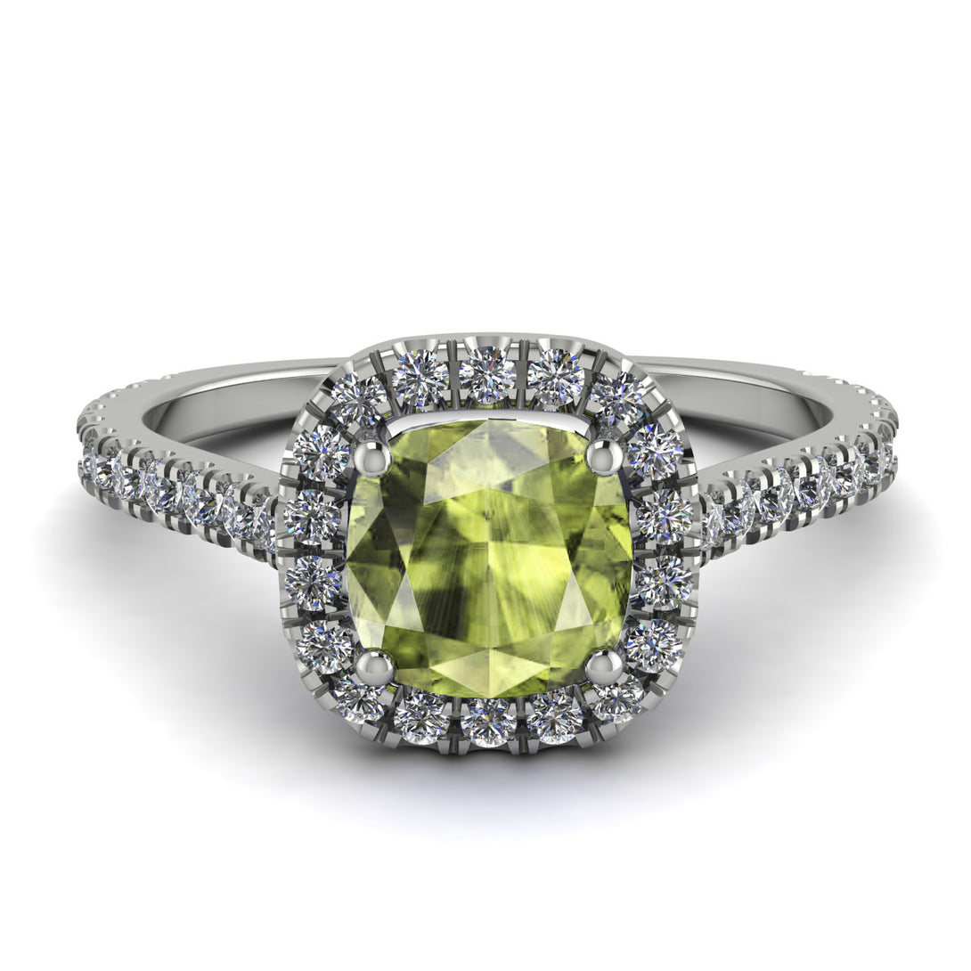 Cushion Peridot Halo Engagement Ring - Jade No. 703